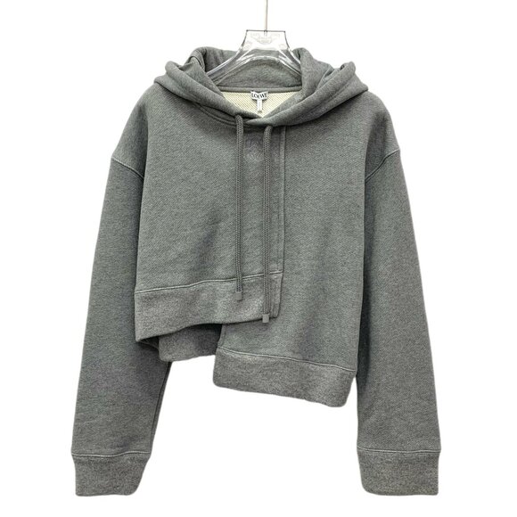 JW0321 Loewe gray cotton drawstring hooded long-sleeved irregular sweatshirt S s